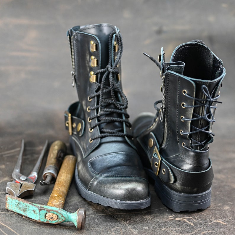 Handmade Italian Leather Motorcycle Boots Men's High