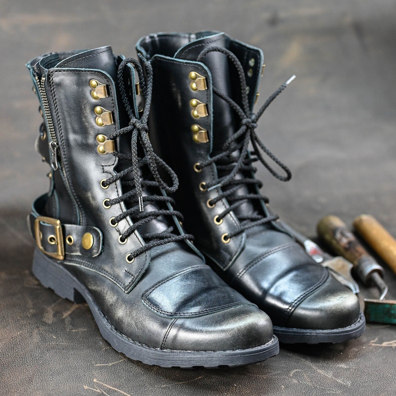 Handmade Italian Leather Motorcycle Boots Men's High
