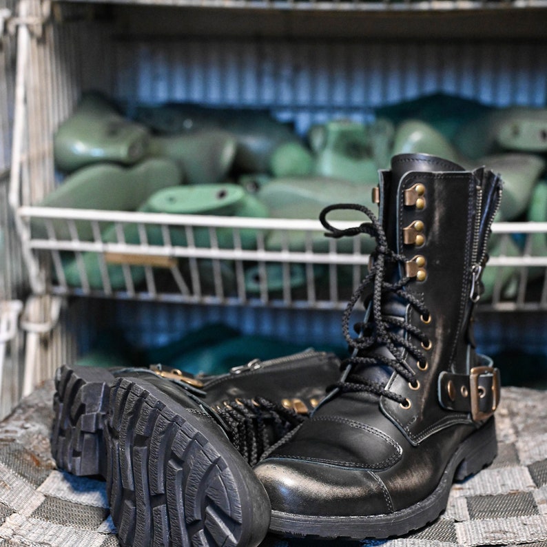 Handmade Italian Leather Motorcycle Boots Men's High