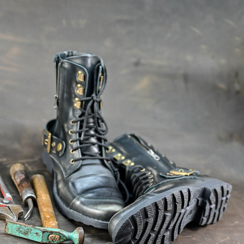Handmade Italian Leather Motorcycle Boots Men's High