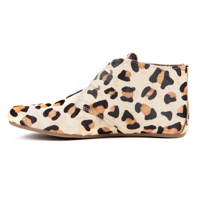 Hairon Leather Fearless Leopard Printed Ankle Flat Lace up