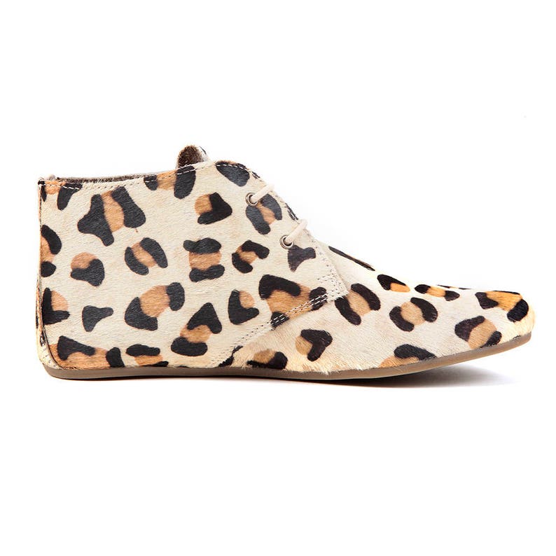 Hairon Leather Fearless Leopard Printed Ankle Flat Lace up