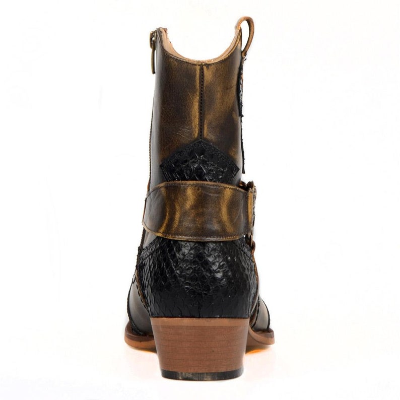 Footcourt Brown Cowboy Ankle Boots for Men Black Snake
