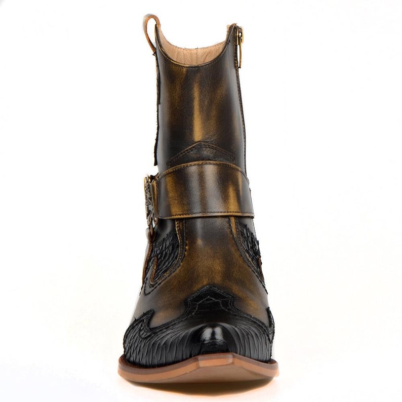 Footcourt Brown Cowboy Ankle Boots for Men Black Snake