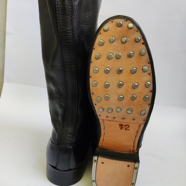 Black Leather Long Boot With Hobnails. Horse Riding Boot Jack