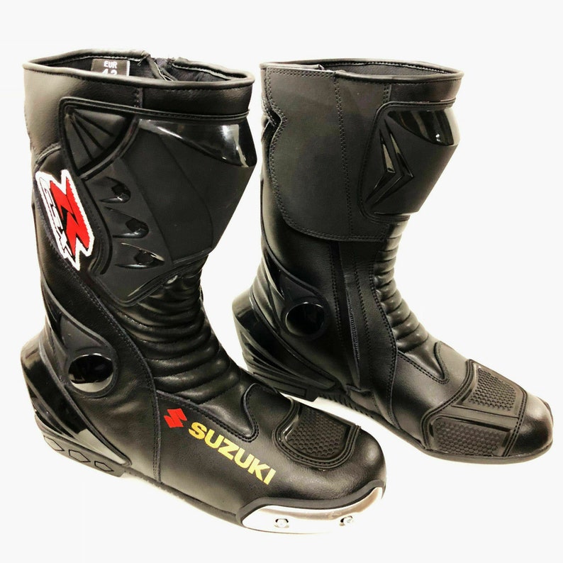 SUZUKI GSXR Motorbike Shoes and Gloves Made of Leathers Racing