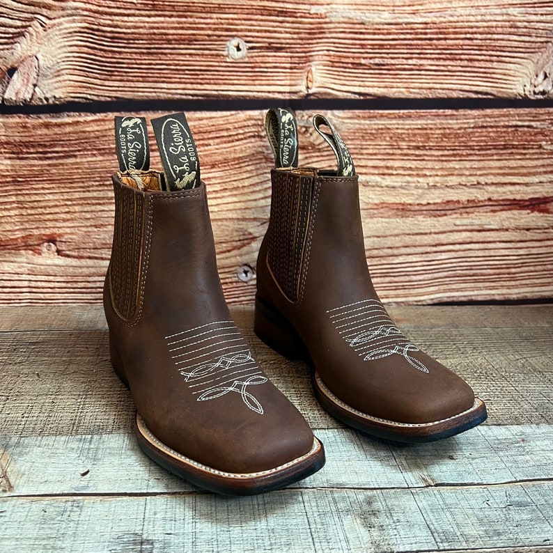Women Western Cowgirl Square Toe Ankle Boot Leather Rodeo