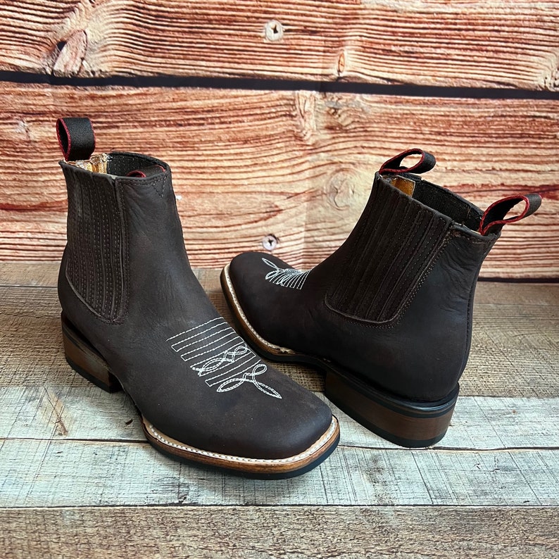 Women Western Cowgirl Square Toe Ankle Boot Leather Rodeo
