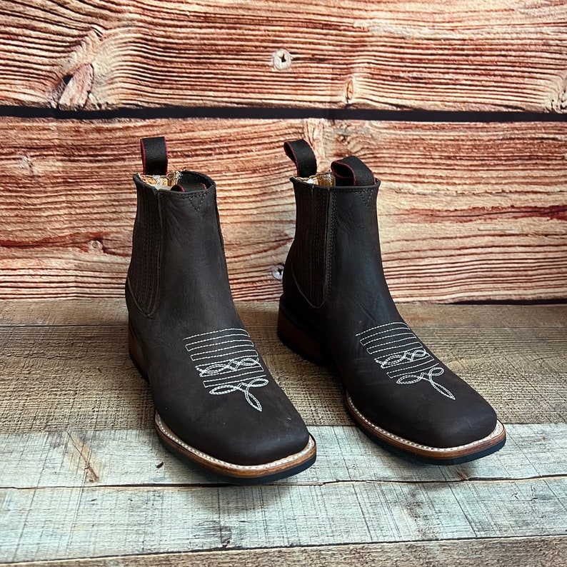 Women Western Cowgirl Square Toe Ankle Boot Leather Rodeo