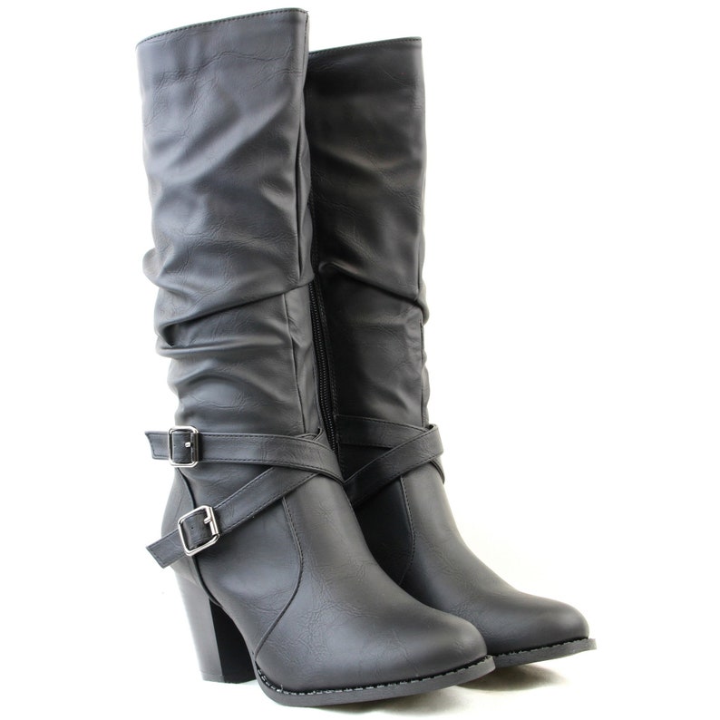 Women High High Cuban Heels Cross Strap With Buckle Detail Mid