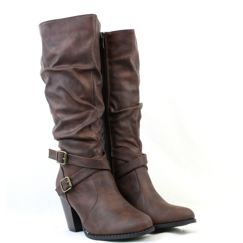 Women High High Cuban Heels Cross Strap With Buckle Detail Mid