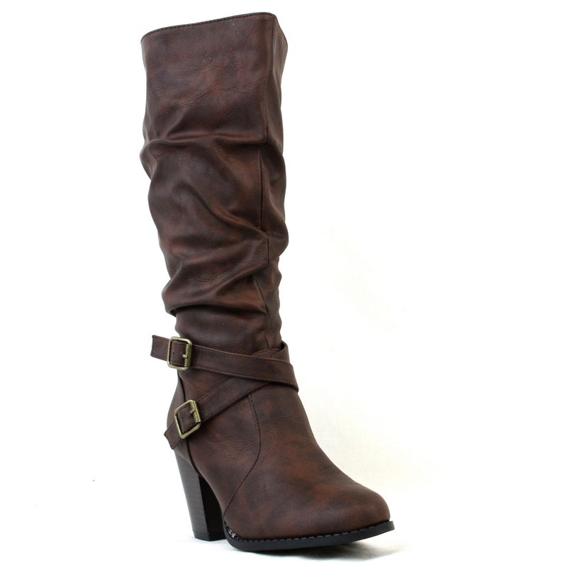 Women High High Cuban Heels Cross Strap With Buckle Detail Mid