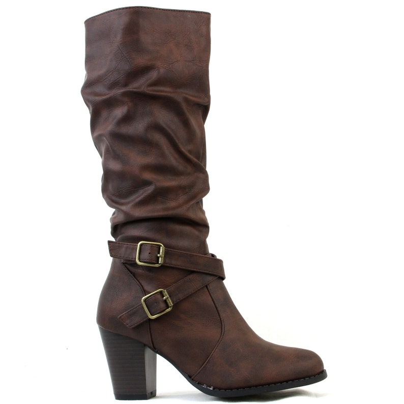 Women High High Cuban Heels Cross Strap With Buckle Detail Mid