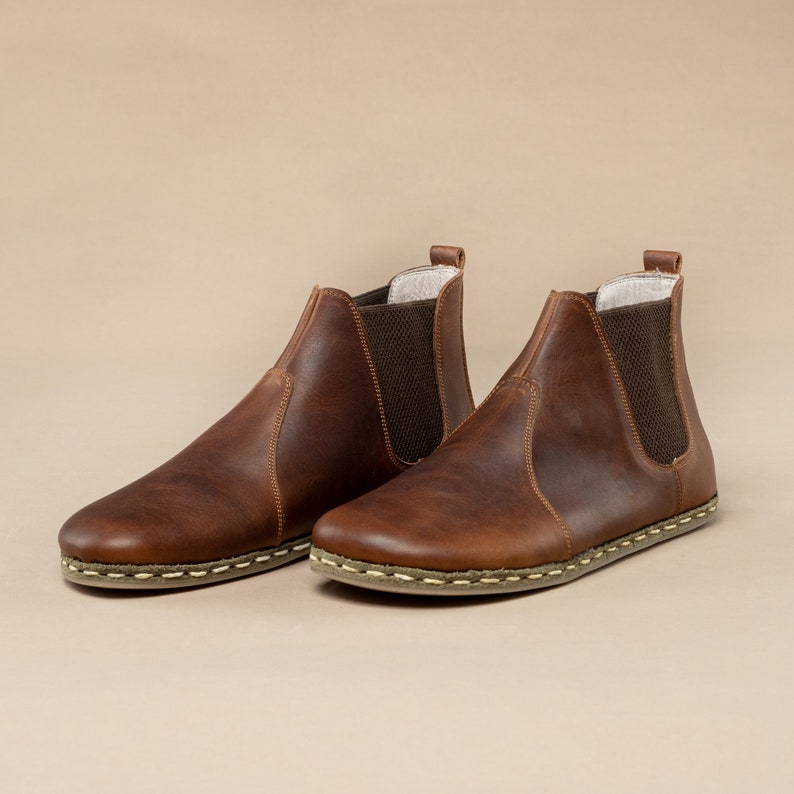 Sustainable Mens Barefoot Chelsea Boots Coffee Wide Toe Box
