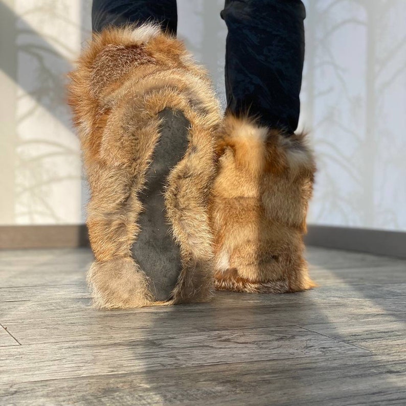 Fox Fur Boots Men Women Real Fur Home Booties Furry House