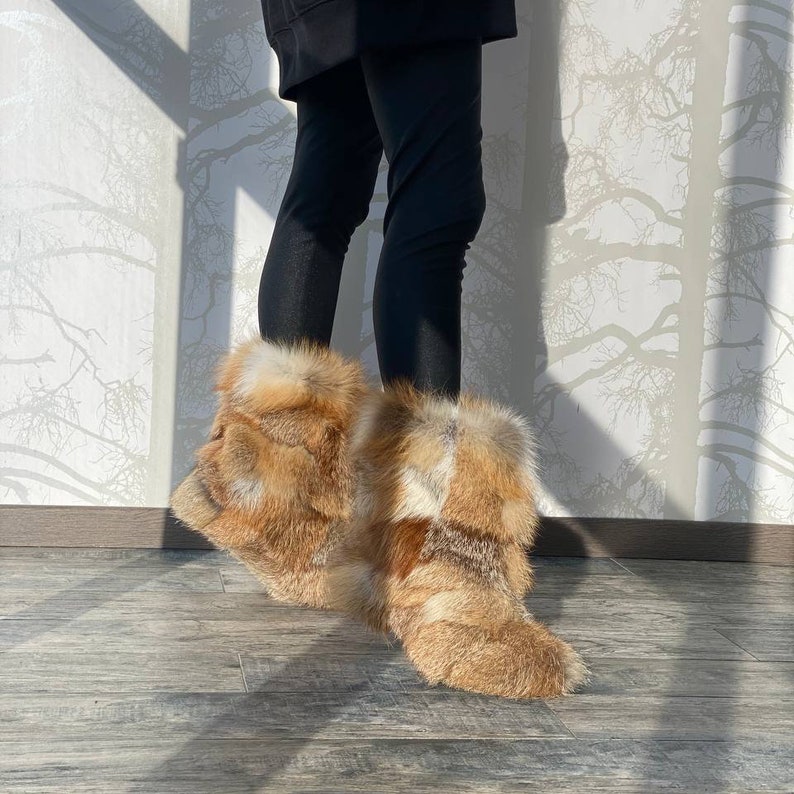 Fox Fur Boots Men Women Real Fur Home Booties Furry House