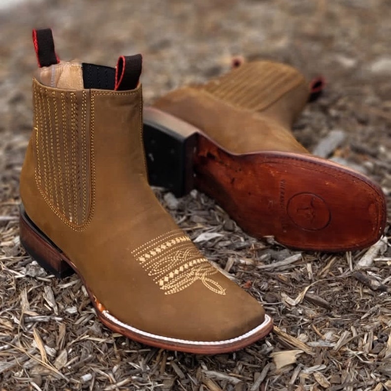 MENS Hazel Western LEATHER COWBOY Rodeo Square Toe Half Boots
