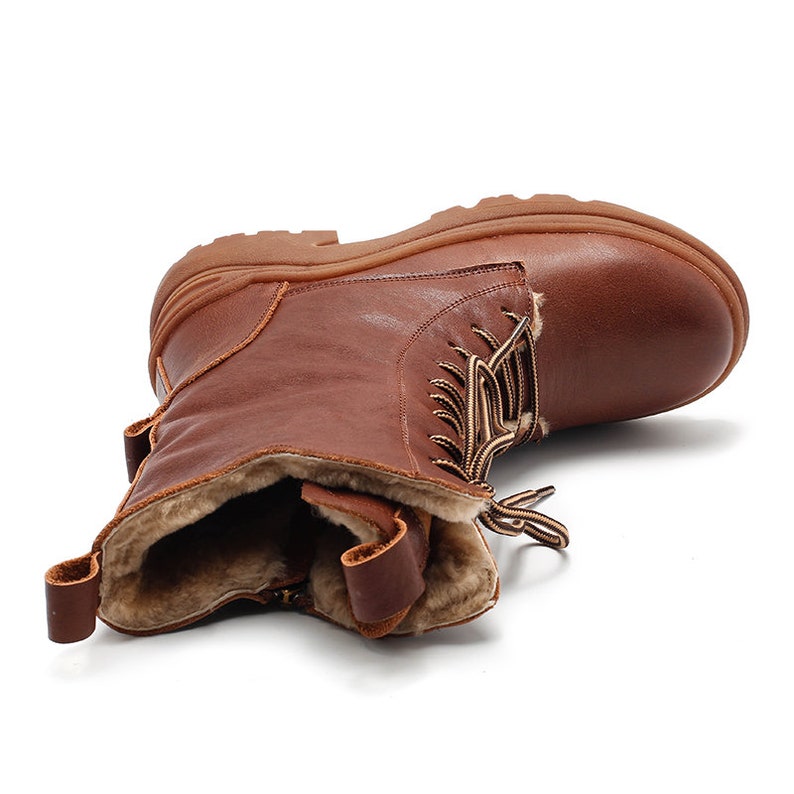 Leather Combat Boots Designer Retro Chunky Riding Boots in