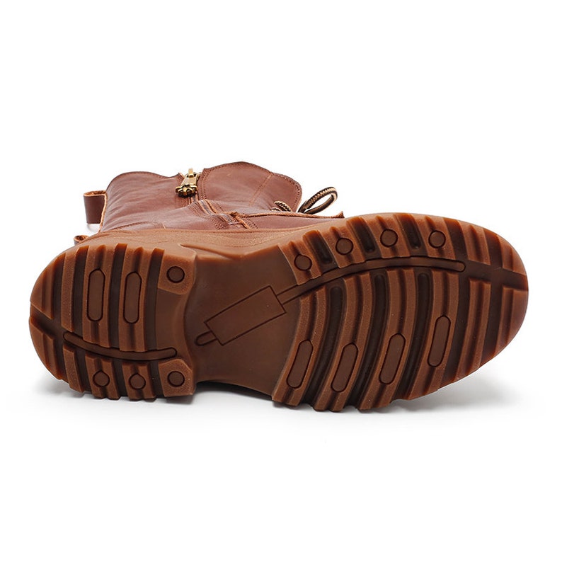 Leather Combat Boots Designer Retro Chunky Riding Boots in