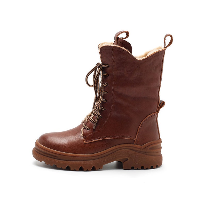 Leather Combat Boots Designer Retro Chunky Riding Boots in