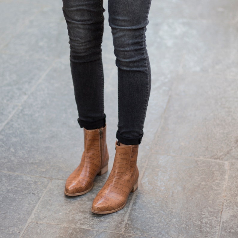 Brown Ankle Boots Animal Print Stylish Leather Boots