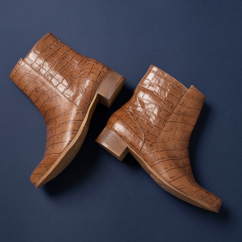 Brown Ankle Boots Animal Print Stylish Leather Boots