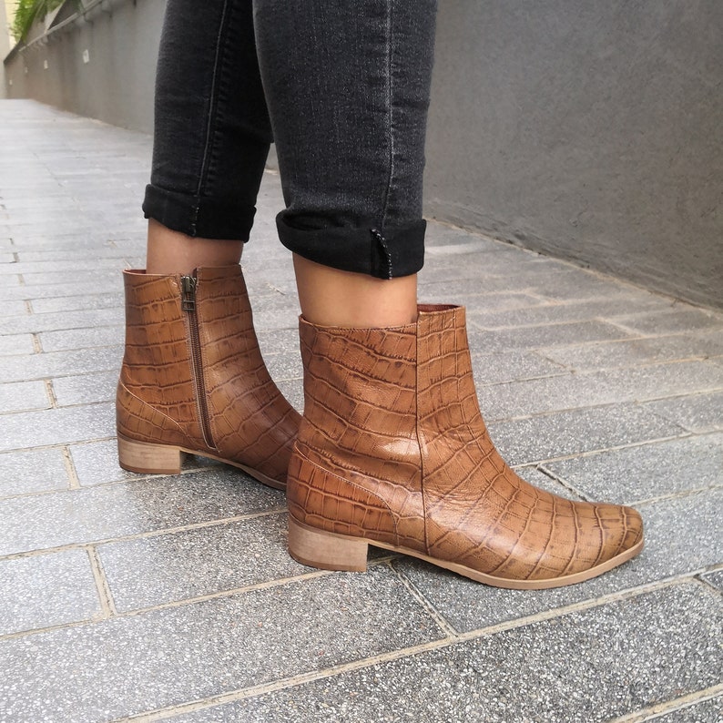 Brown Ankle Boots Animal Print Stylish Leather Boots