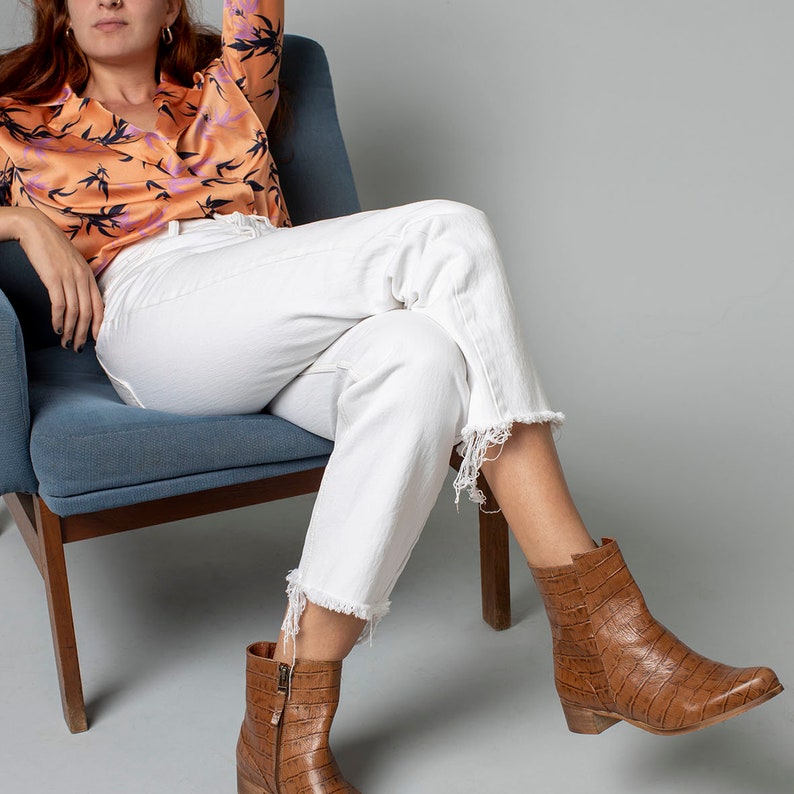 Brown Ankle Boots Animal Print Stylish Leather Boots