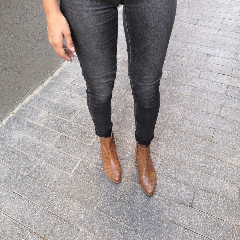 Brown Ankle Boots Animal Print Stylish Leather Boots