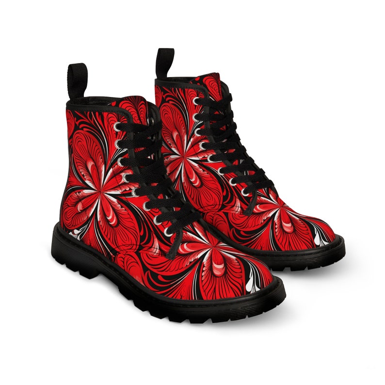 Relaxing Red Pattern-v-1men's Canvas Boots