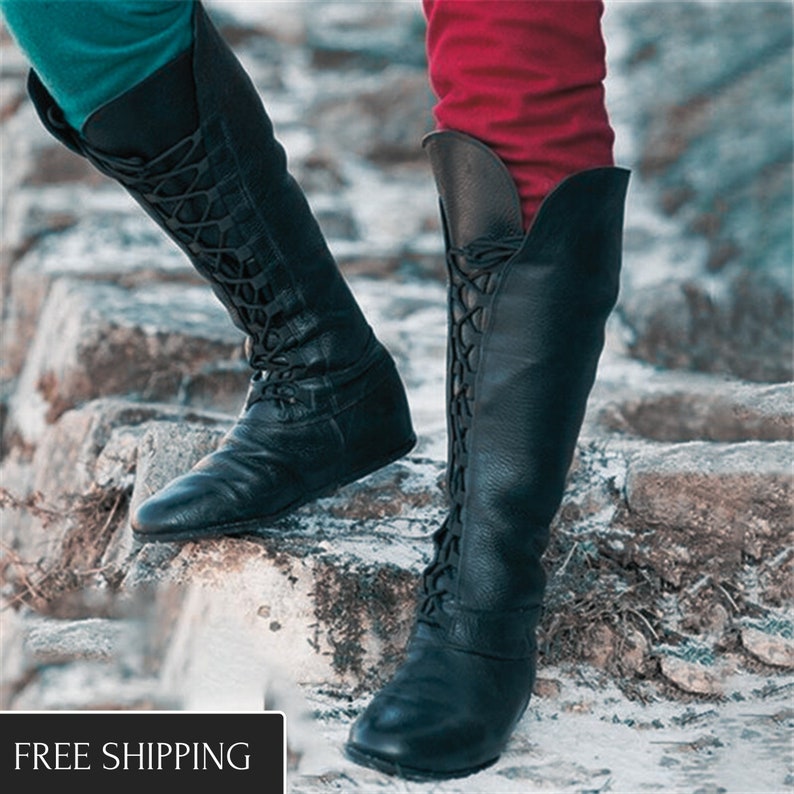 Gothic Carnival Party Boots Medieval Retro Leather Mid-calf