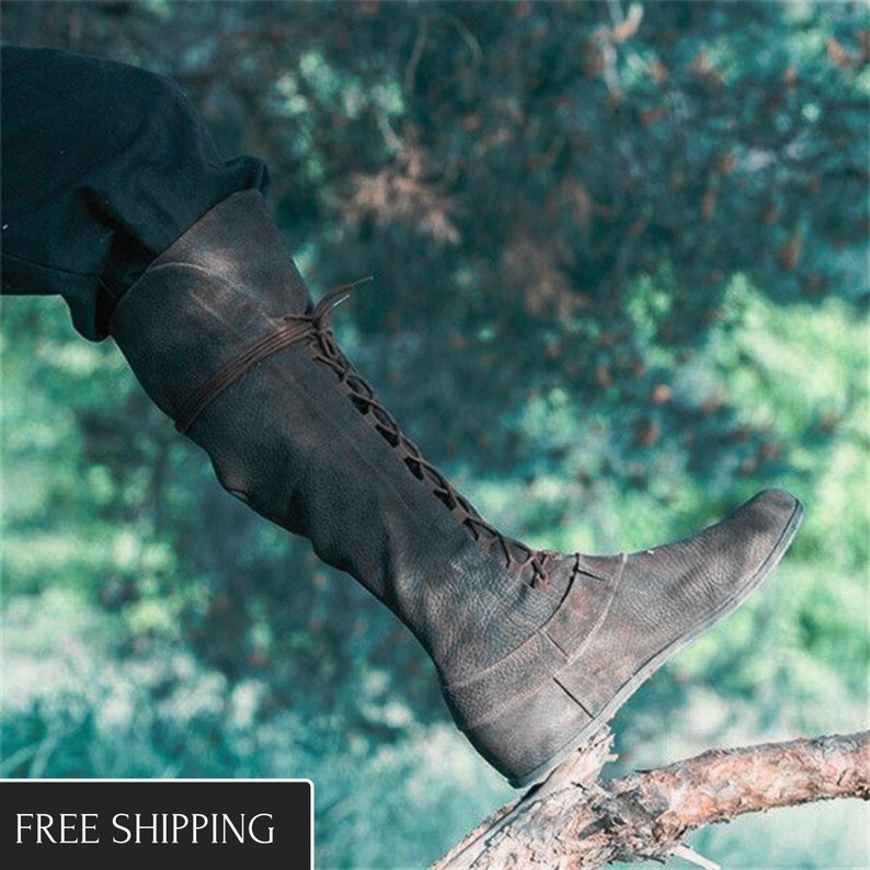 Gothic Carnival Party Boots Medieval Retro Leather Mid-calf