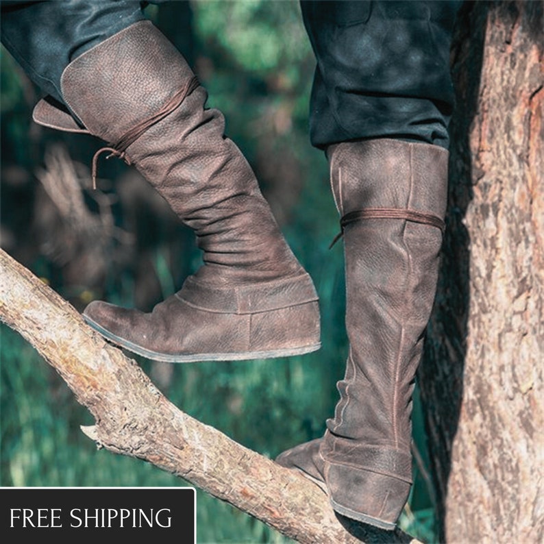 Gothic Carnival Party Boots Medieval Retro Leather Mid-calf