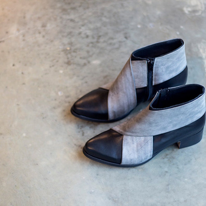 Black Leather Boots Black Leather Shoes Woman Gray Shoes