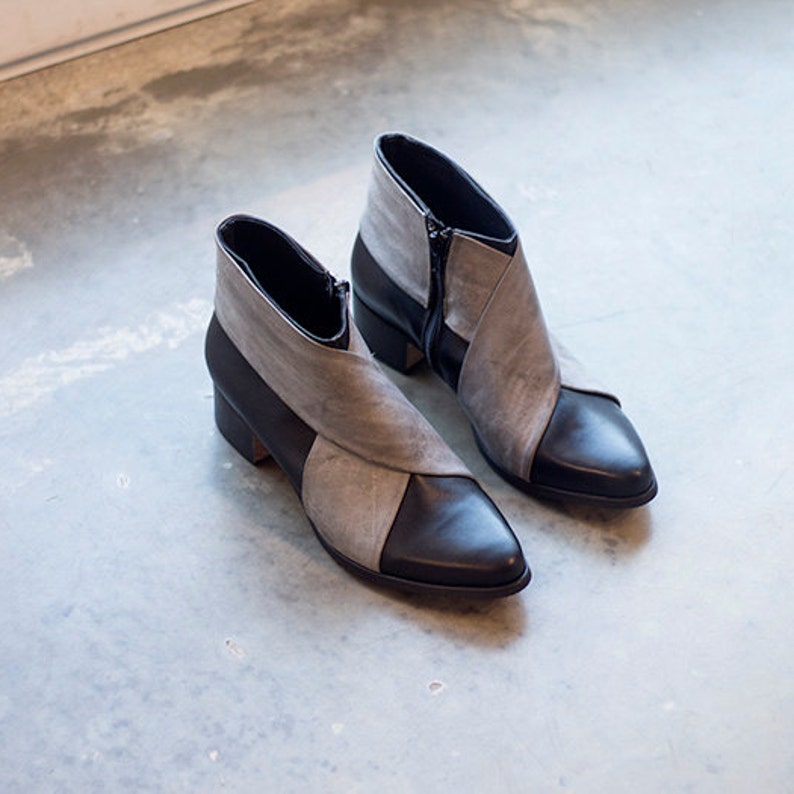 Black Leather Boots Black Leather Shoes Woman Gray Shoes