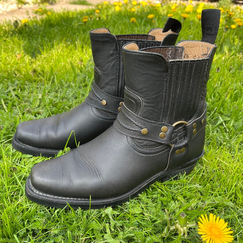Vintage Boulet Black Leather Cowboy Boots Women's Short
