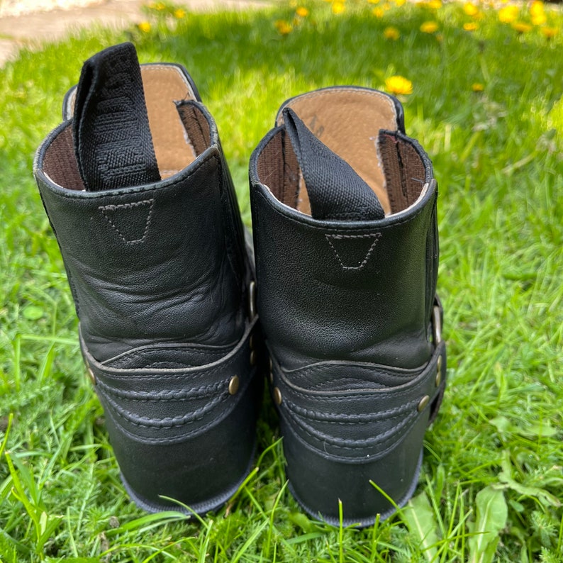 Vintage Boulet Black Leather Cowboy Boots Women's Short