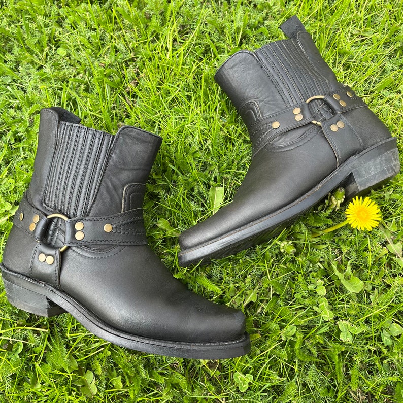 Vintage Boulet Black Leather Cowboy Boots Women's Short