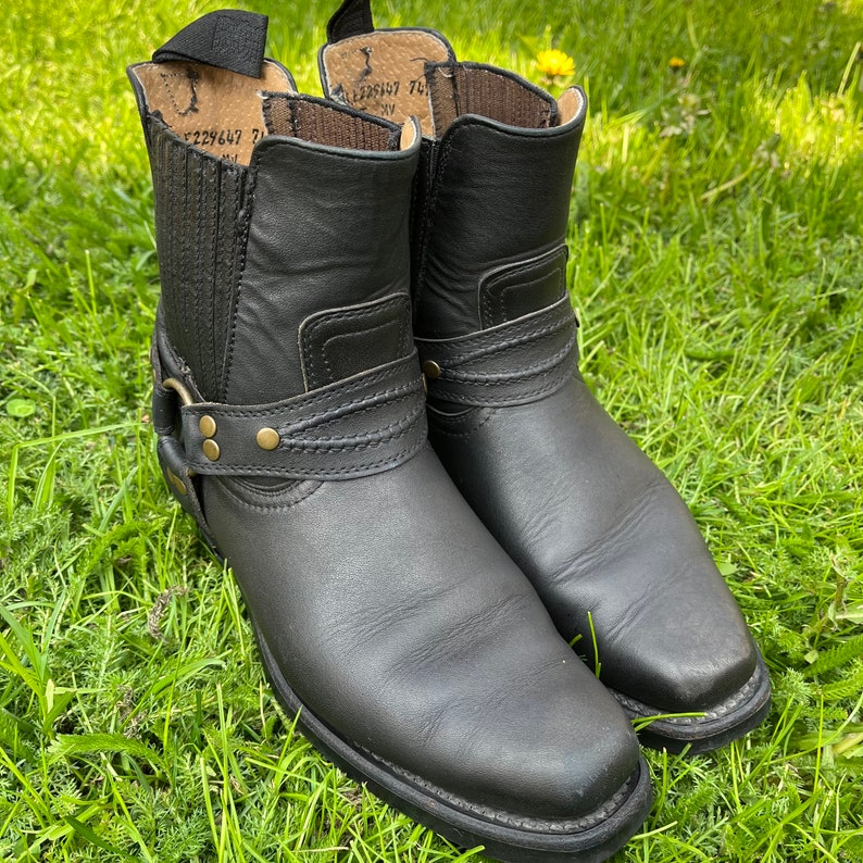 Vintage Boulet Black Leather Cowboy Boots Women's Short