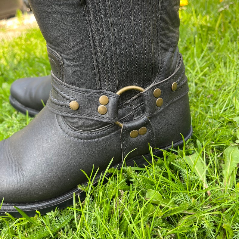 Vintage Boulet Black Leather Cowboy Boots Women's Short