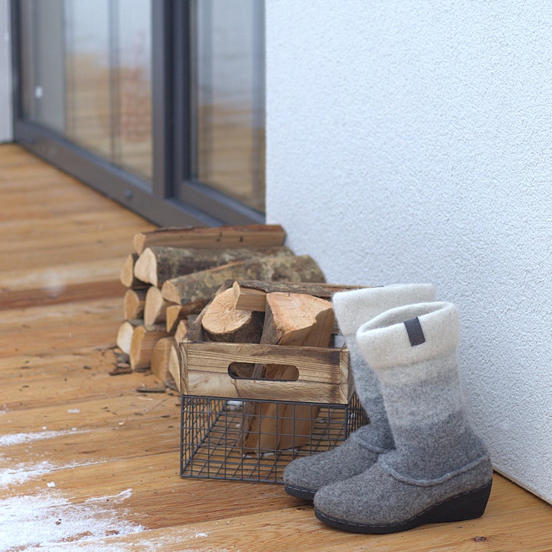 Felted Wedge Heel Boots Tall Winter Boots Two Tone Boots