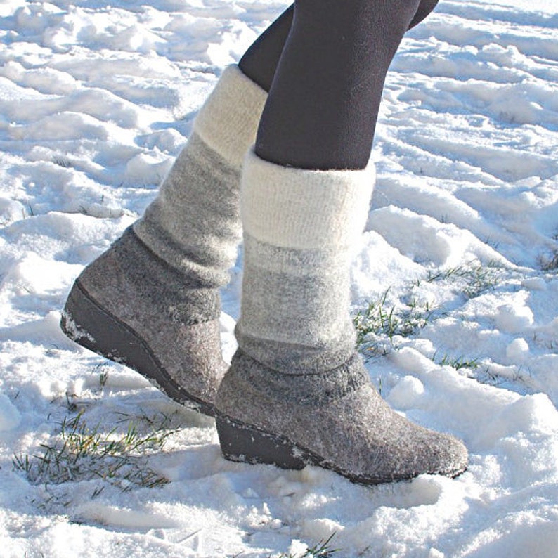 Felted Wedge Heel Boots Tall Winter Boots Two Tone Boots