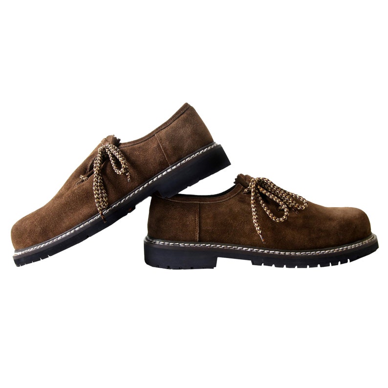 Authentic Bavarian Men's Suede Leather Shoes Dark Brown
