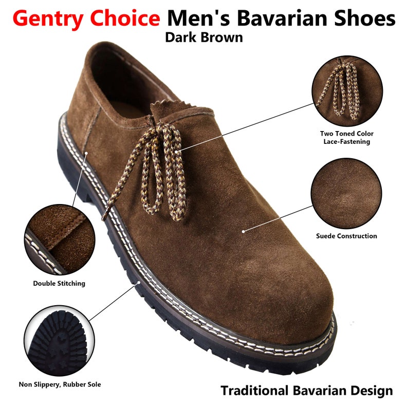 Authentic Bavarian Men's Suede Leather Shoes Dark Brown