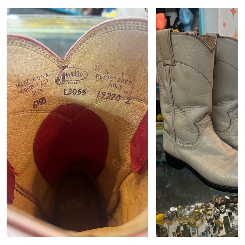 Vintage Justin Boots off White Leather Boots Western Cowboy