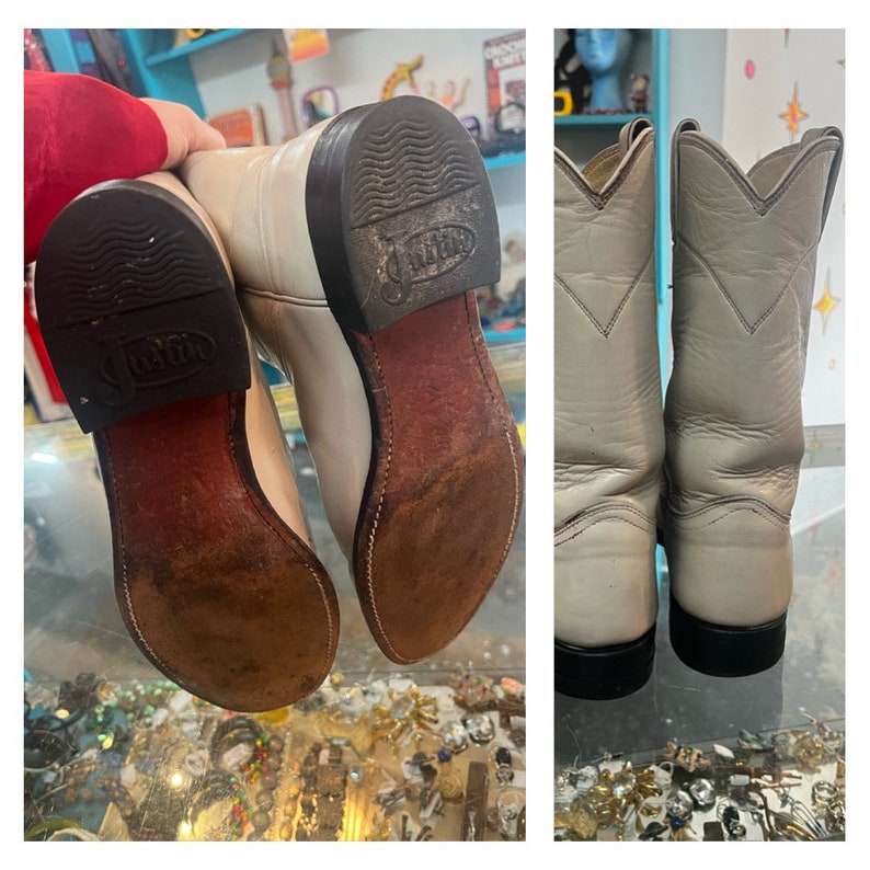 Vintage Justin Boots off White Leather Boots Western Cowboy