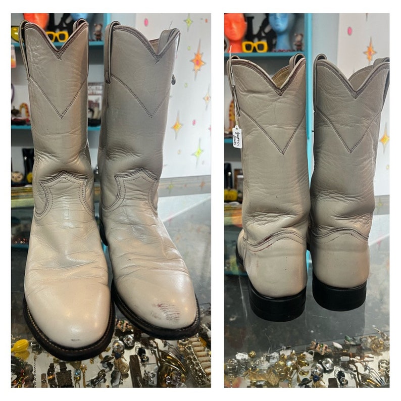 Vintage Justin Boots off White Leather Boots Western Cowboy