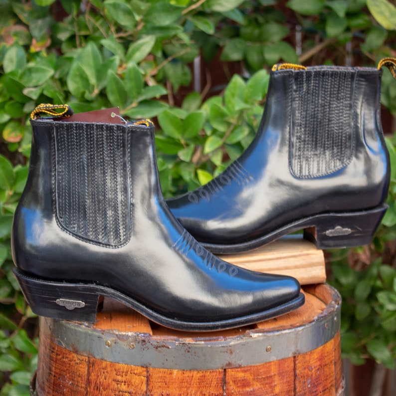 MENS LEATHER COWBOY Pointed Toe Half Ankle Boots Botines Size