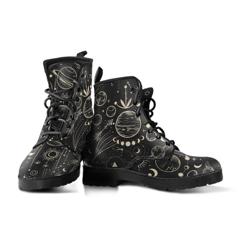 Combat Boots Women's Moon Phases Abstract Leather Boots