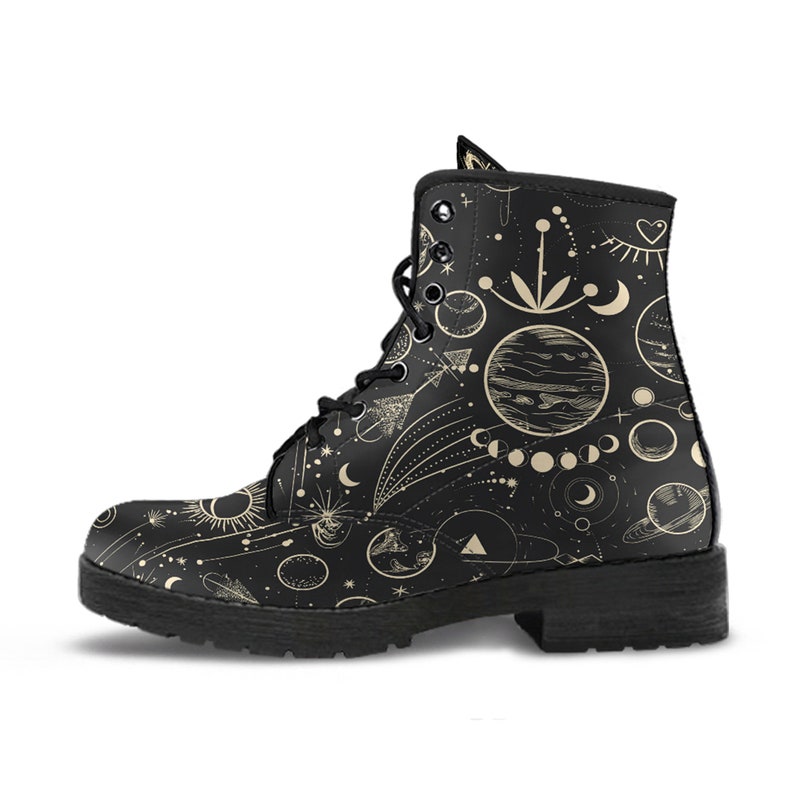 Combat Boots Women's Moon Phases Abstract Leather Boots
